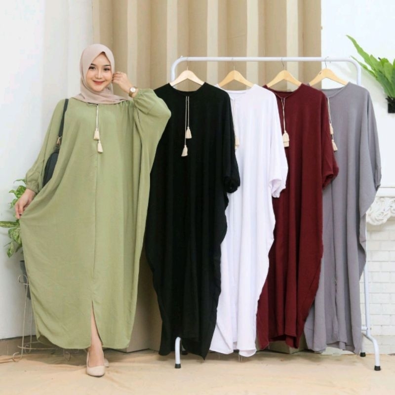 Kaftan Crinle Airflow Nagita Polos All Size Busui Resleting Depan Terbaru