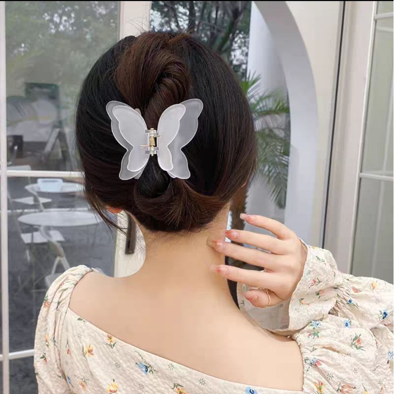 Jepit Rambut Kupu Kupu Jumbo 7cm Dua Sayap Warna Salem Bubble Gum Jedai Doff Kupu Sayap Ganda Jepitan Rambut Transparan Matte Double Layer Korean Butterfly Hair Claw Clips