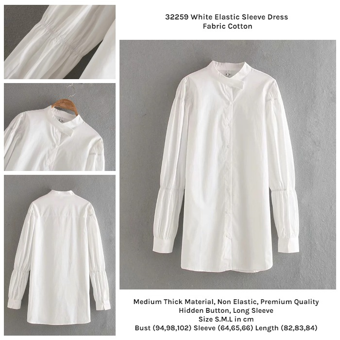 32259 Dress Putih Polos Formal Lengan Panjang White Long Sleeve Dress