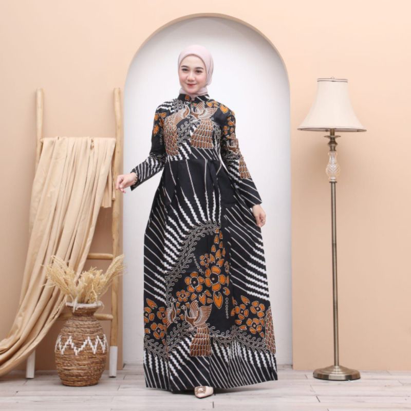 Gamis batik wanita bermacam motif kombinasi corak gamis batik modern