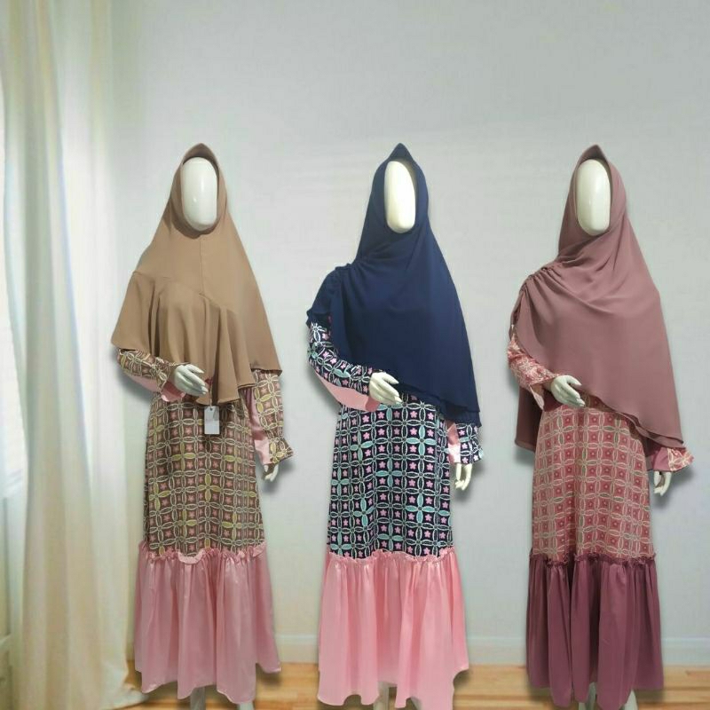 Mustika Outfit Gamis Motif Batik Trendy Lakshy Dress Sheika Hijab