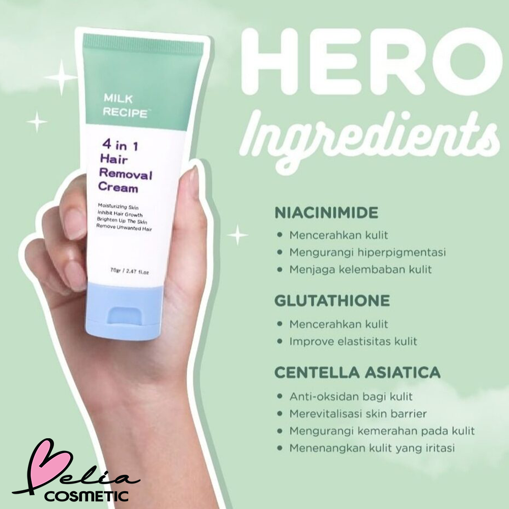 ❤ BELIA ❤ MILK RECIPE 4 in 1 Hair Removal Cream | Bright &amp; Smooth Axillary Cream | Remover Unwanted Hair | Merontokkan bulu yang tidak diinginkan | Krim Ketiak Lipatan Hitam