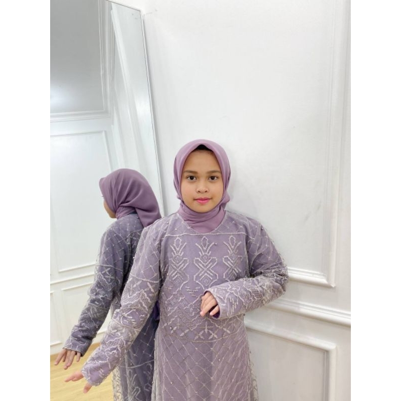 PB Prilly Busana - VELISA DRESS ANAK TILE BORDIR MIX CERUTY MALAYSIA - GAMIS ANAK BRUKAT - GAMIS PESTA ANAK