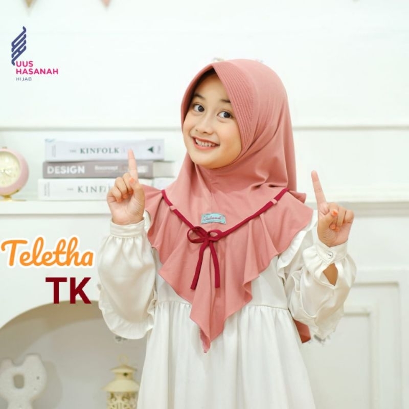 (Uus Hasanah) TELETHA TK •jilbab instan anak jersey super•hijab instan anak pet list pita