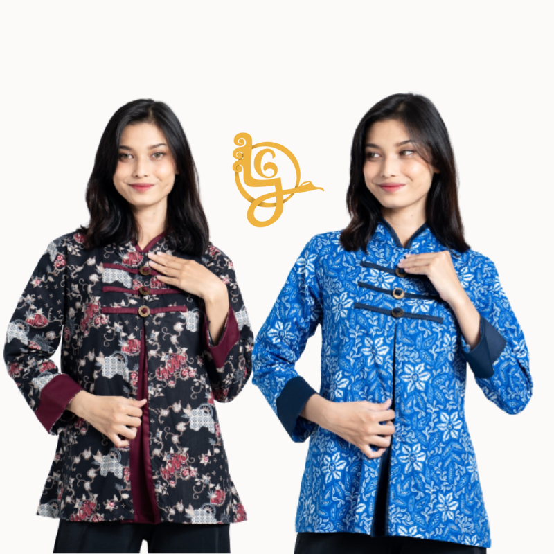 ATASAN BATIK BAJU KERJA WANITA | BLOUSE BATIK PIAS  KOIN 01- LANGITJUA BATIK SOLO