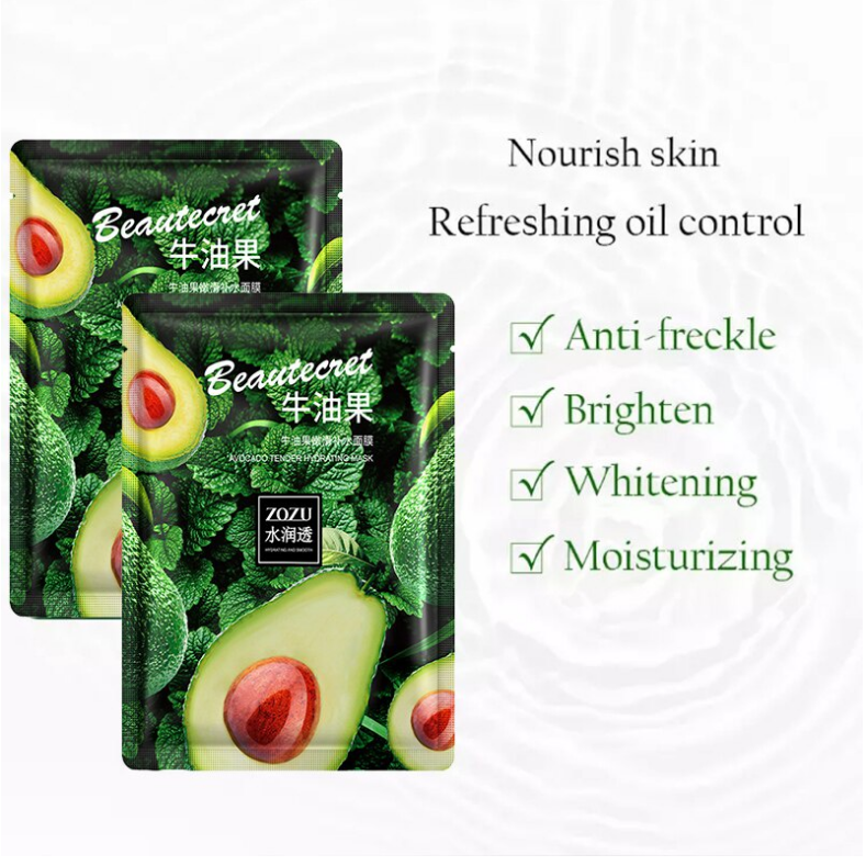 Zozu Avocado Tender Hydrating and Smooth Facial Sheet Mask Beautecret Masker Zozu Alpukat
