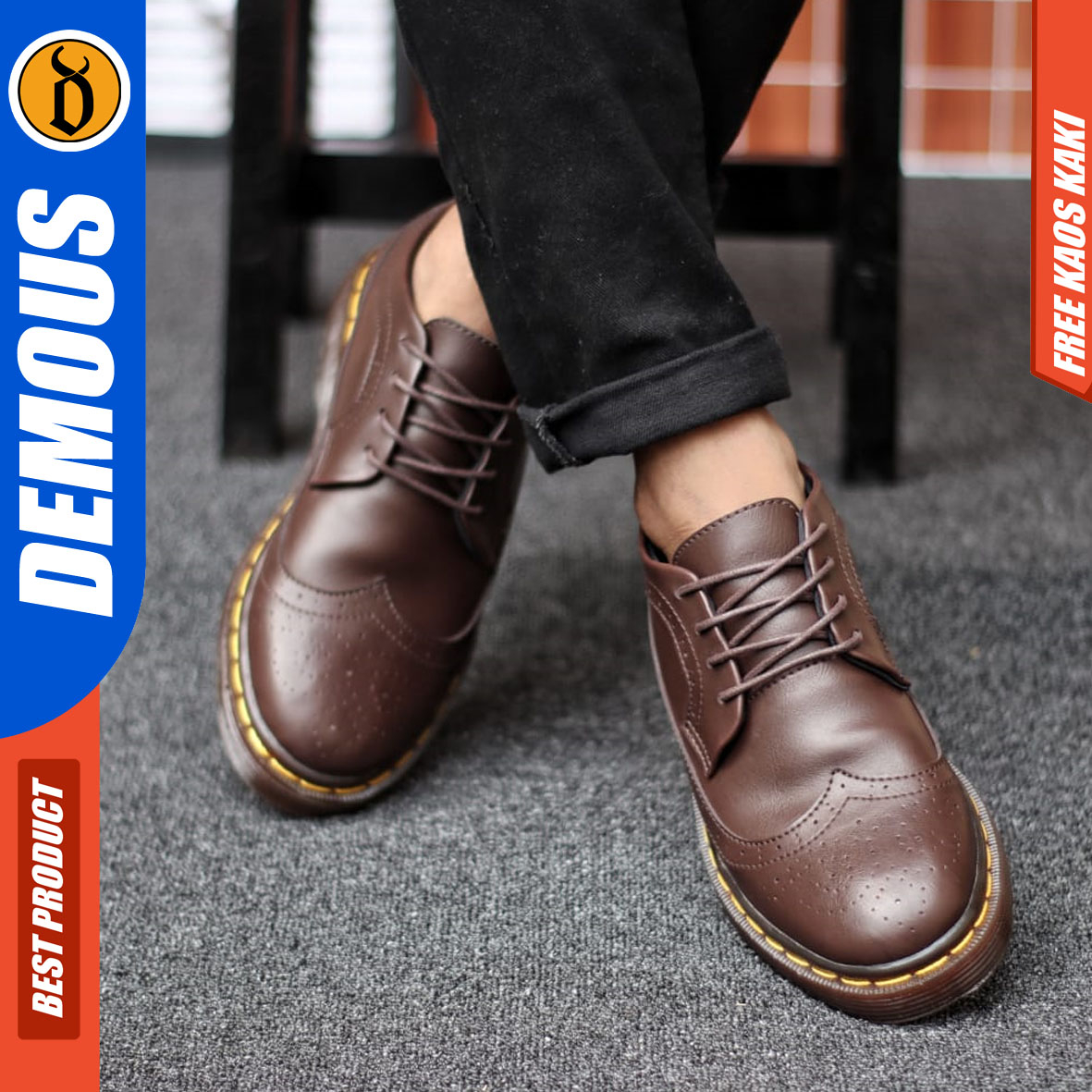 DEMOUS NANAMI - Sepatu Formal Pantofel Docmart Low Boots Kerja Pria Kulit PU