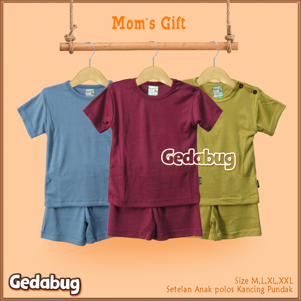 Setelan Kaos Anak Pendek Mom's Gift Polos | Setelan Kaos anak Kancing Pundak | Gedabug