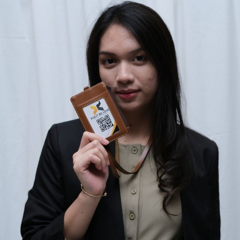 Gantungan Id Card Holder Kulit Asli Zipper Multi Fungsi