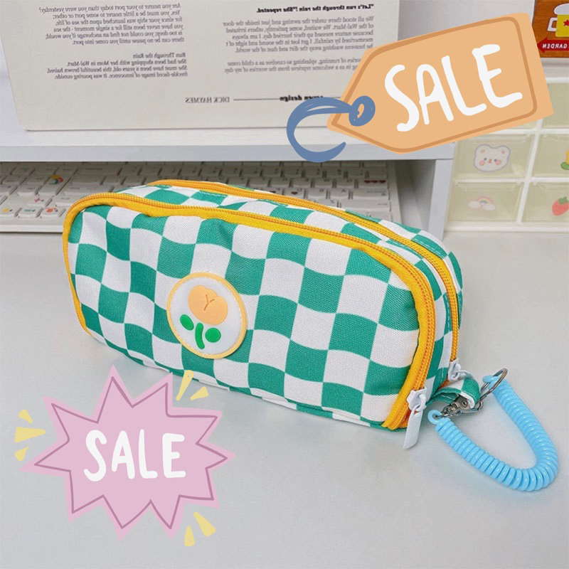 KENSHO [CLEARANCE SALE / CUCI GUDANG] Kotak Pensil Sleting Large Korea Aesthetic Lucu Import / Pencil case/ Premium/ Plaid / Zipper/ Kompartmen/ Imut/ Cute