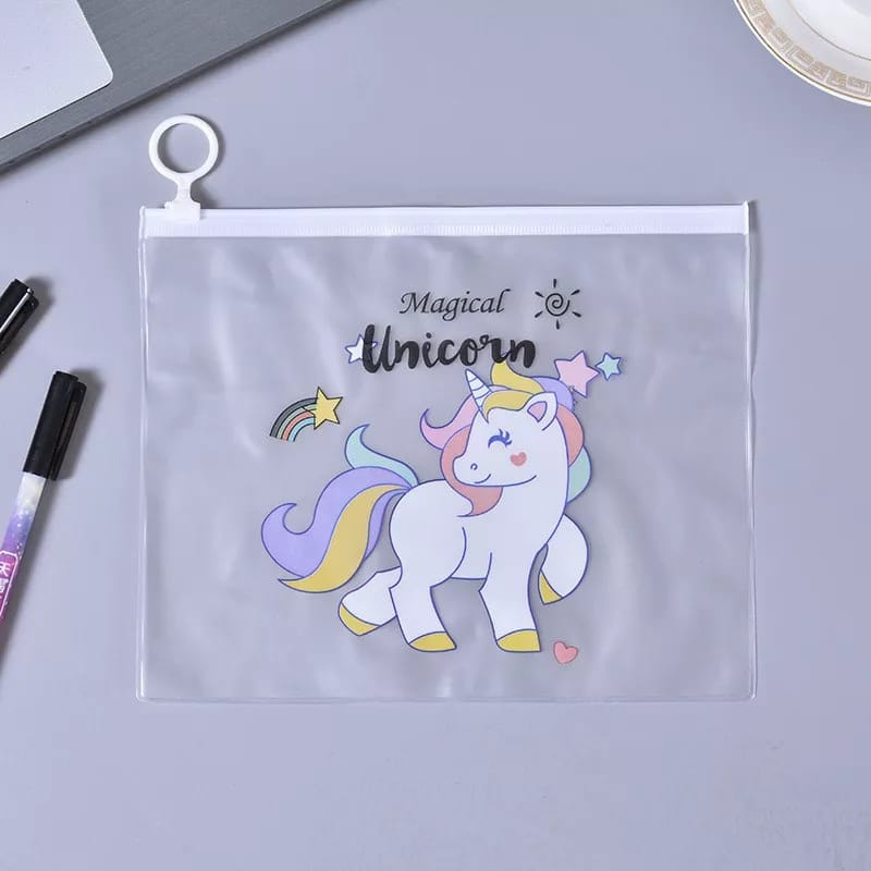 POUCH KOSMETIK ZIP LOCK PVC MOTIF CACTUS UNICORN SERBAGUNA