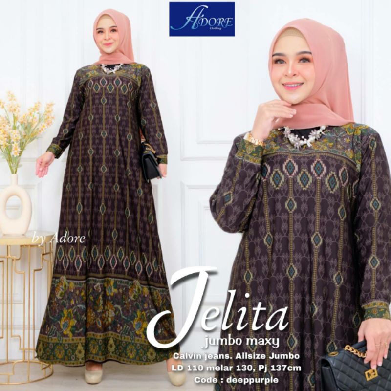 JELITA DRES JUMBO MAXY LD 110-130 GAMIS IBU CALVIN  JEANS MOTIF TERBARU BIG SIZE BAHAN ADEM MELAR