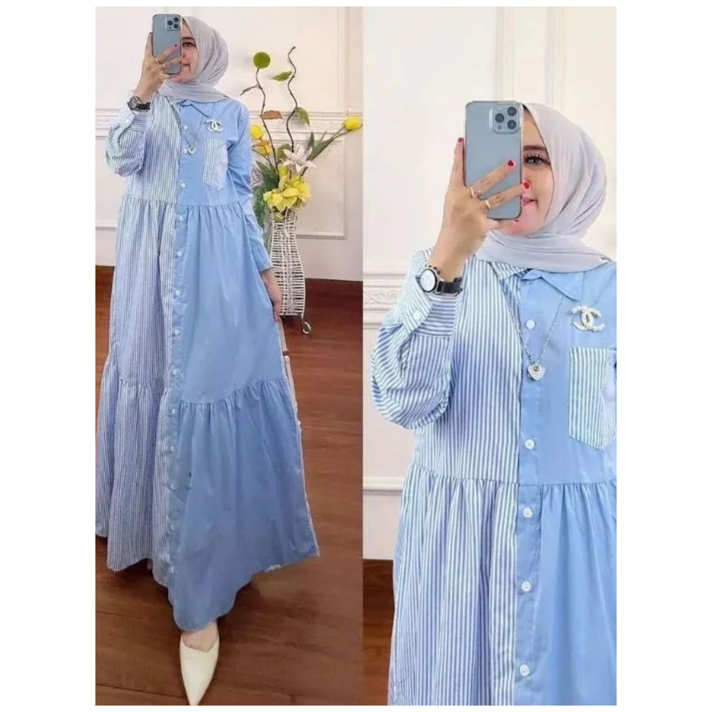 Dress Garis Garis / Belvina Dress / Dress Salur / Dress Katun / Dress Terbaru / Dress Terlaris / Dress kekinian /Dress Muslim / Dress Muslim Terbaru / Dress Muslim Busui / Dress Casual