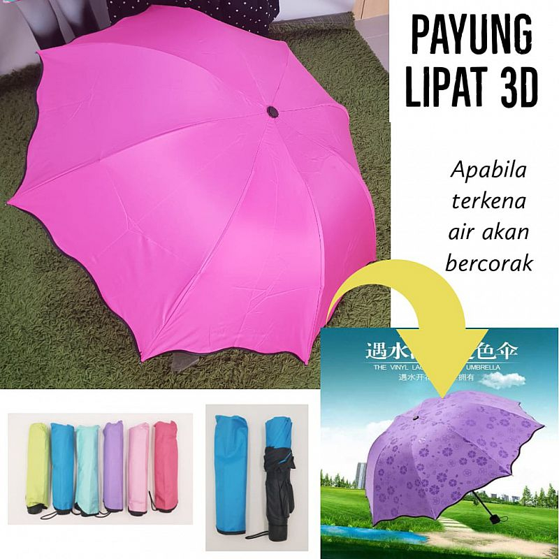 Payung Lipat  Tebbal 3D Payung Lipat Hujan dengan Motif yang Muncul ketika Basah