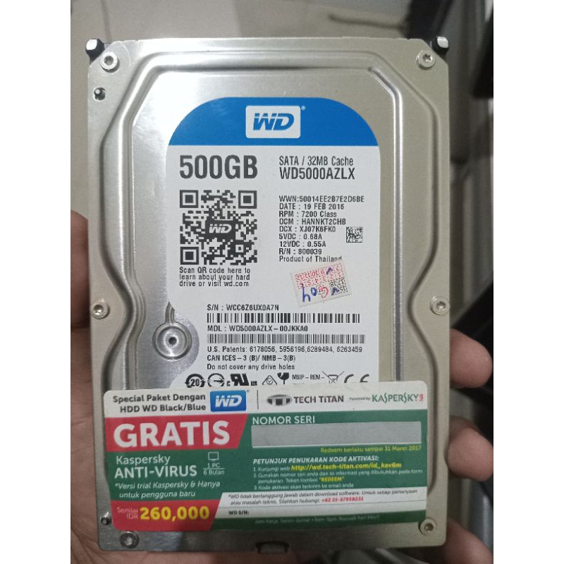 Hardiks Buat DVR CCTV DAN KOMPUTER  . WD BLUE 500GB. NORMAL 100% RP. 150RB. PER UNIT.  READY 3UNIT