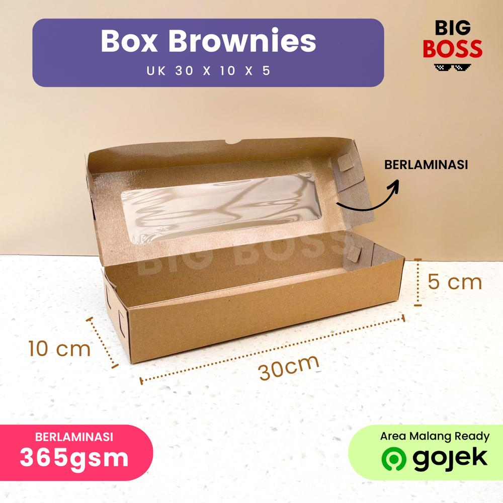 Dus Brownies 30x10x5 Coklat Kraft Laminasi / Kotak Box Kue Bolen Spikoe Donat Bolu Gulung / Snack Cookies