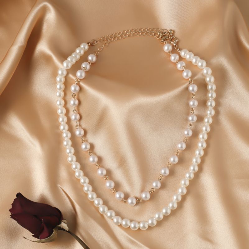 Kalung Mutiara Wanita Double Layer 2in1 Elegant