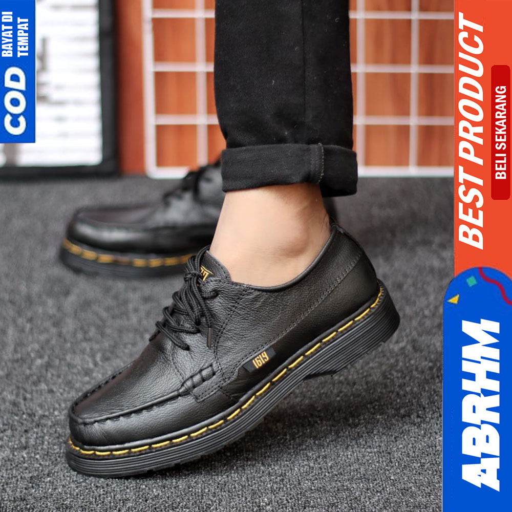 ABRHM Sepatu Pantofel Formal Pria Docmart Low Boots Kulit Asli Kerja Hitam Luzio