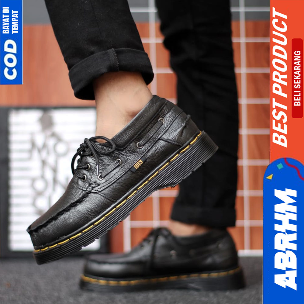 ABRHM Sepatu Pantofel Formal Pria Docmart Low Boots Kulit Asli Kerja Hitam Luzio