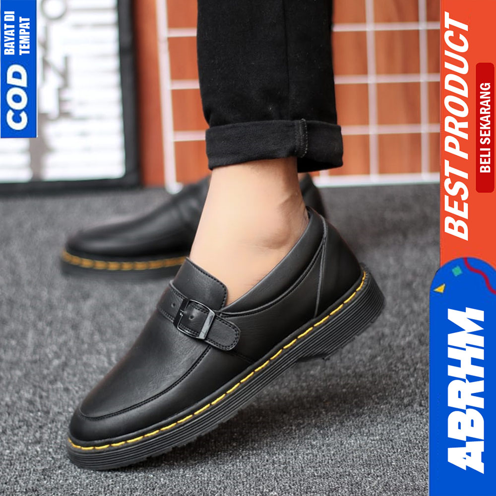 ABRHM Sepatu Loafers Docmart Formal Pria Casual Kulit Kerja Hitam Zoro