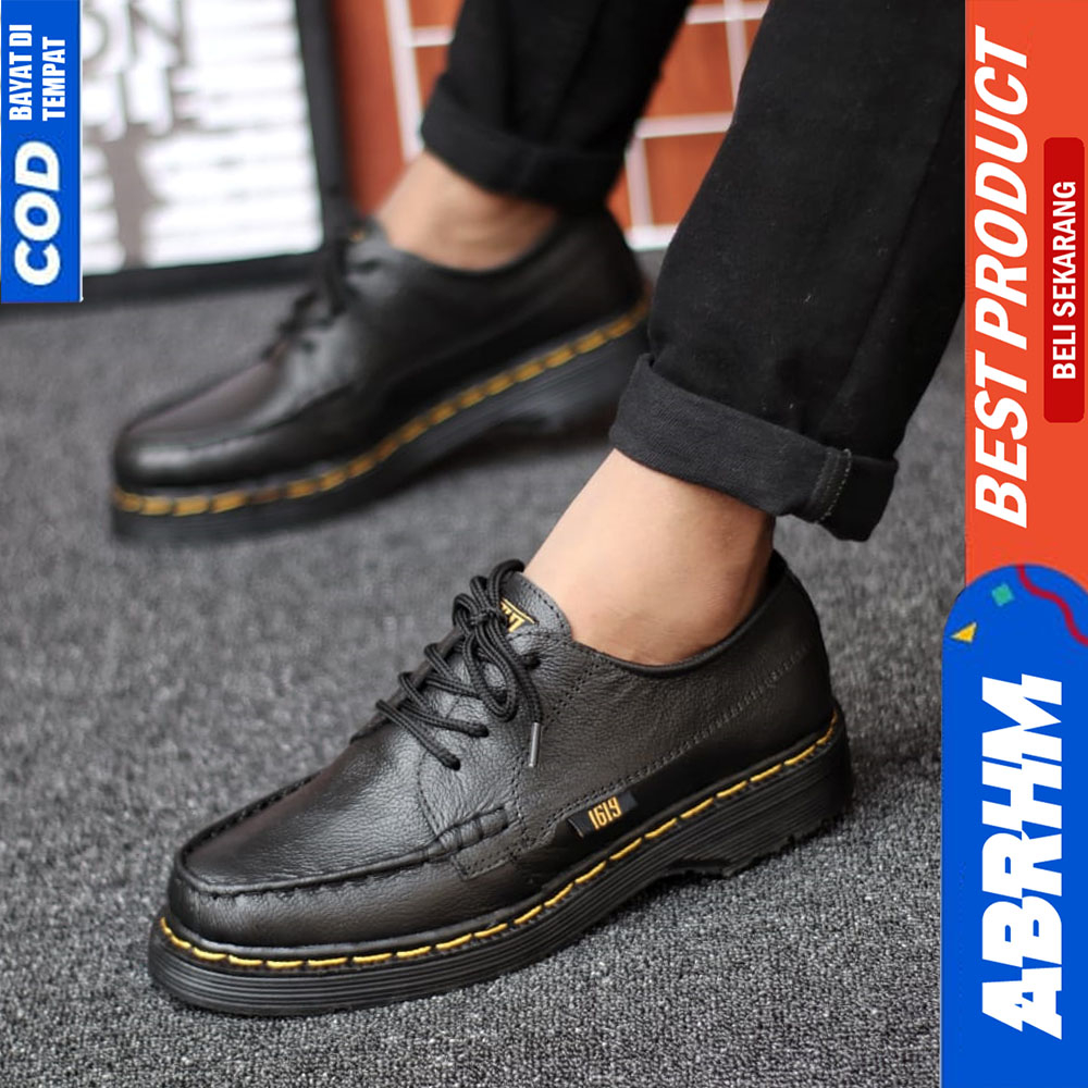 ABRHM Sepatu Pantofel Formal Docmart Pria Kulit Asli Kerja Hitam Zio