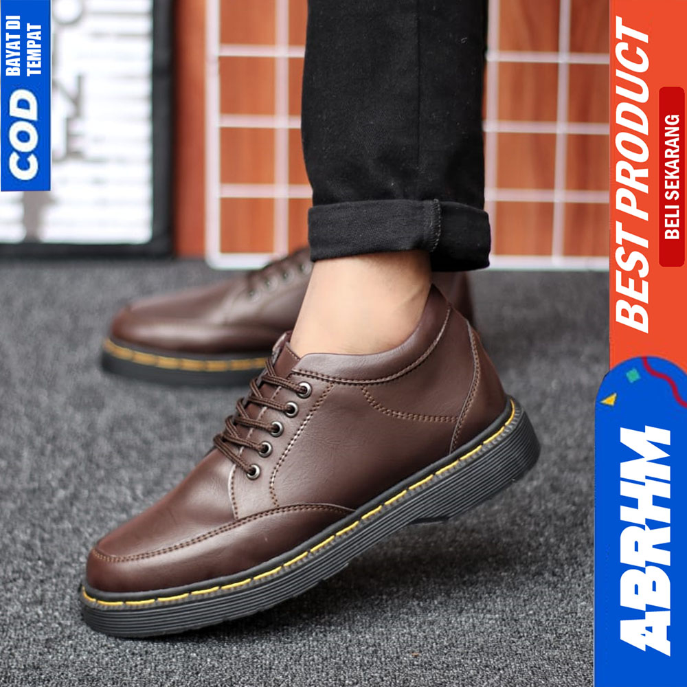 ABRHM Sepatu Docmart Pria Formal Pantofel Casual Kulit Kerja Hitam Prime