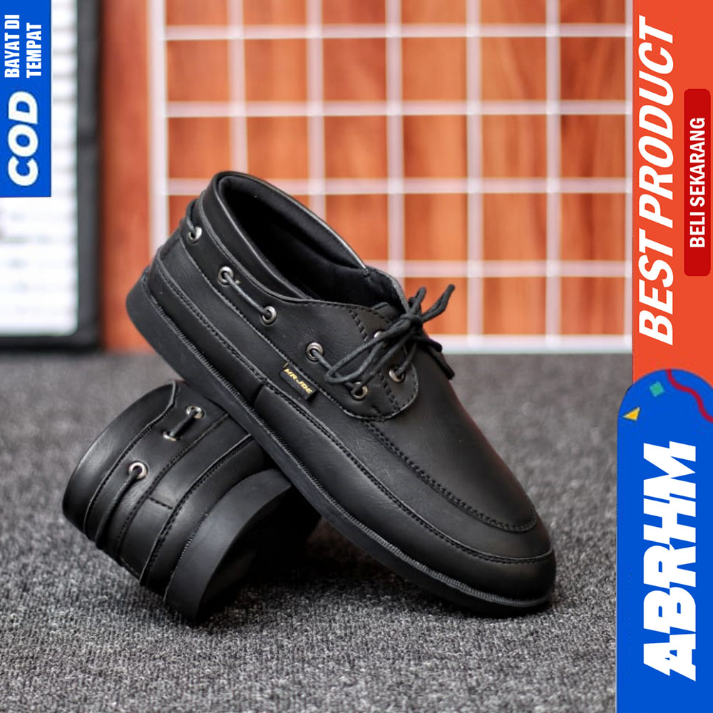 ABRHM Sepatu Formal Pantofel Casual Kulit Hitam Tali Kerja Pria Dori