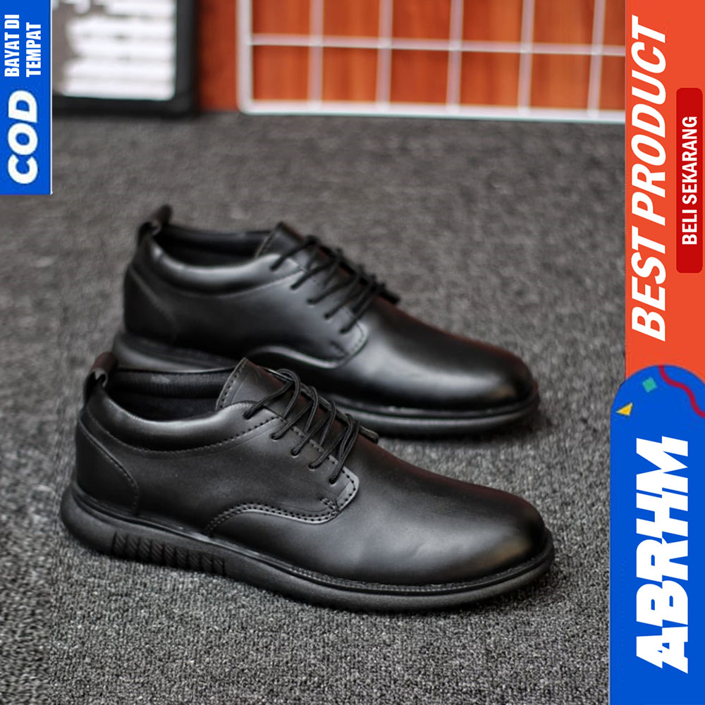 ABRHM Sepatu Formal Pantofel Pria Hitam Tali Kerja Casual Kulit Pu Jigen