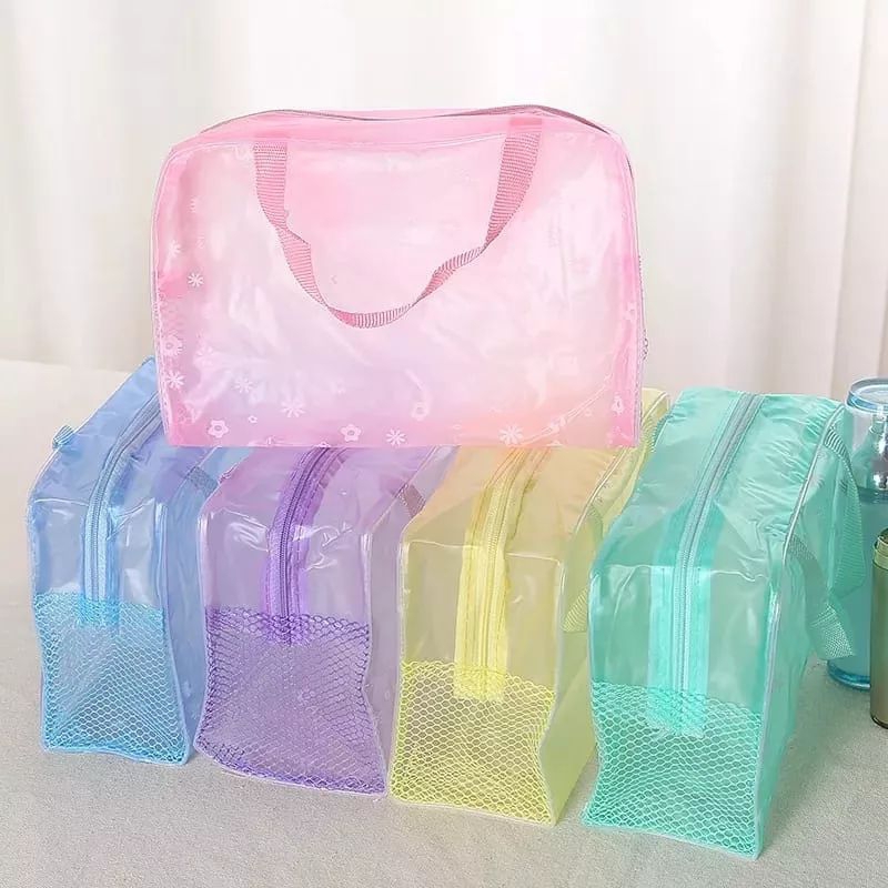 TAS PLASTIK TRANSPARAN ANTI AIR MOTIF / TAS KOSMETIK TRANSPARAN