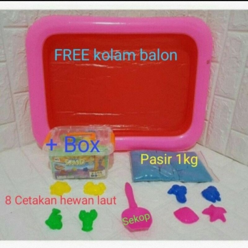 Mainan pasir kinetik 1 kg + kolam balon + cetakan + box