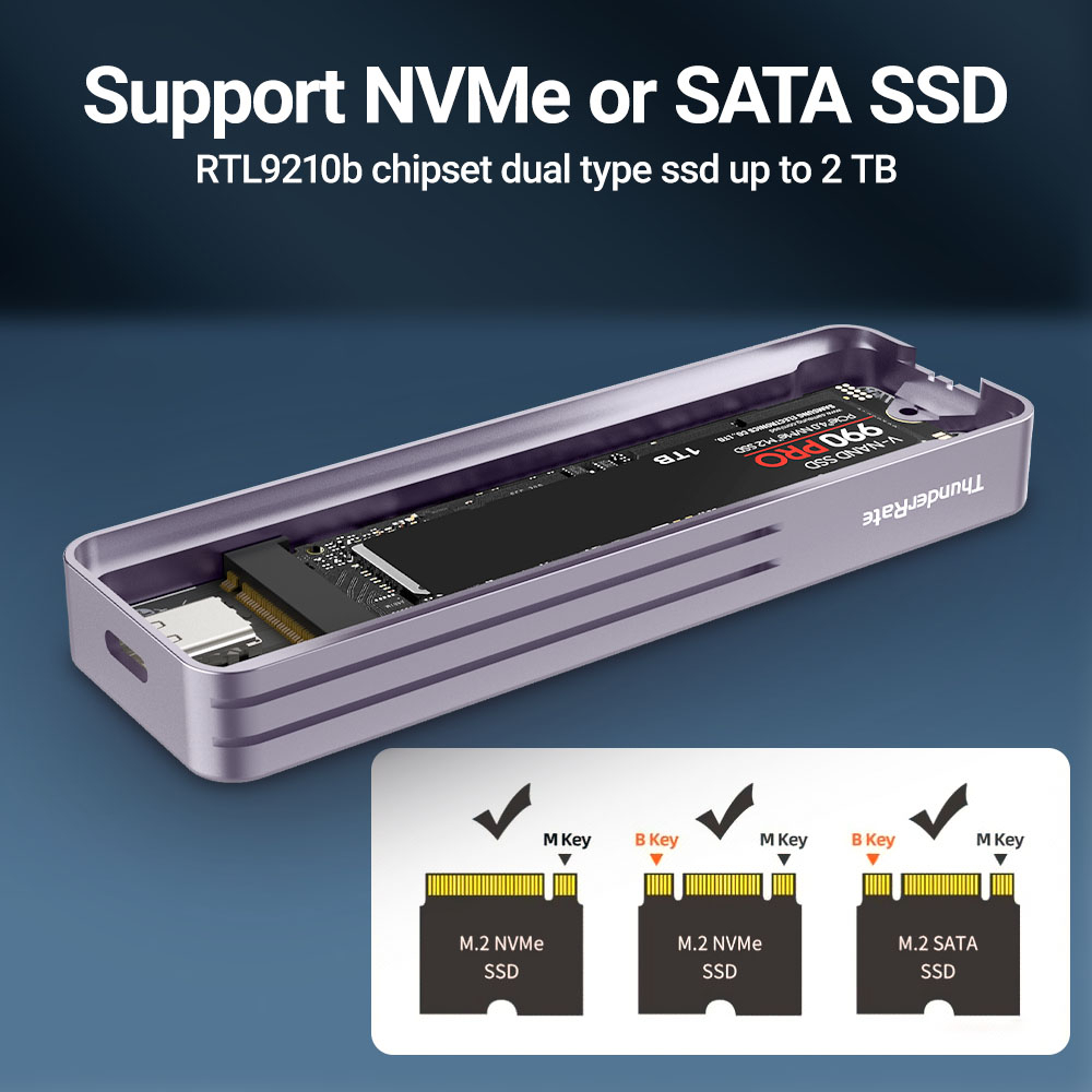 JEYI Visual Smart Dual Protocol M.2 NVMe / SATA SSD Enclosure, USB 3.2 Gen 2 10Gbps, External M2 Adapter Case Support M-Key B+M Key UASP Trim