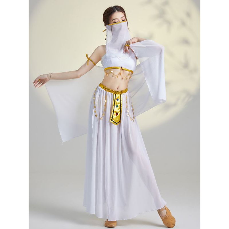 Gaun Tari Perut Mode Baru Kostum Cosplay Cleopatra Seksi Kostum Penampilan Panggung Pertunjukan Set Wanita Putri Suku Eksotis