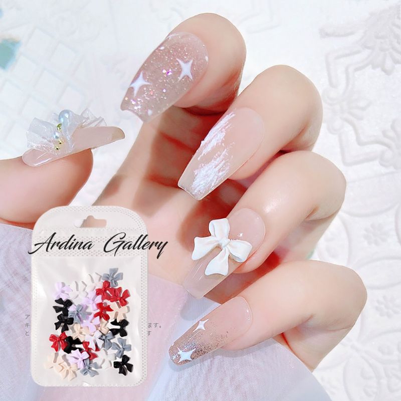 20pcs Hiasan Nail Art// Asesoris pita//Manik Manik Kuku Palsu// Pita Decorasi Nail Art