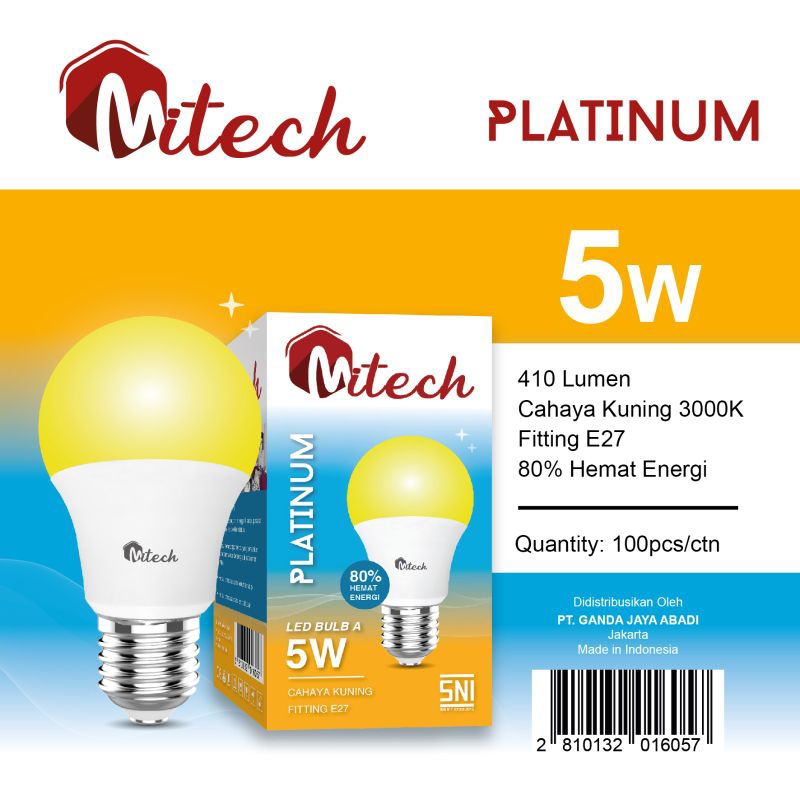 MITECH PLATINUM LAMPU LED A BULB 5W 5 WATT SNI