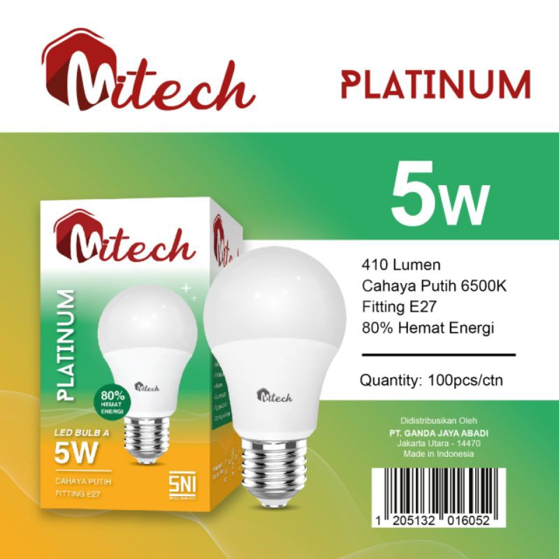 MITECH PLATINUM LAMPU LED A BULB 5W 5 WATT SNI