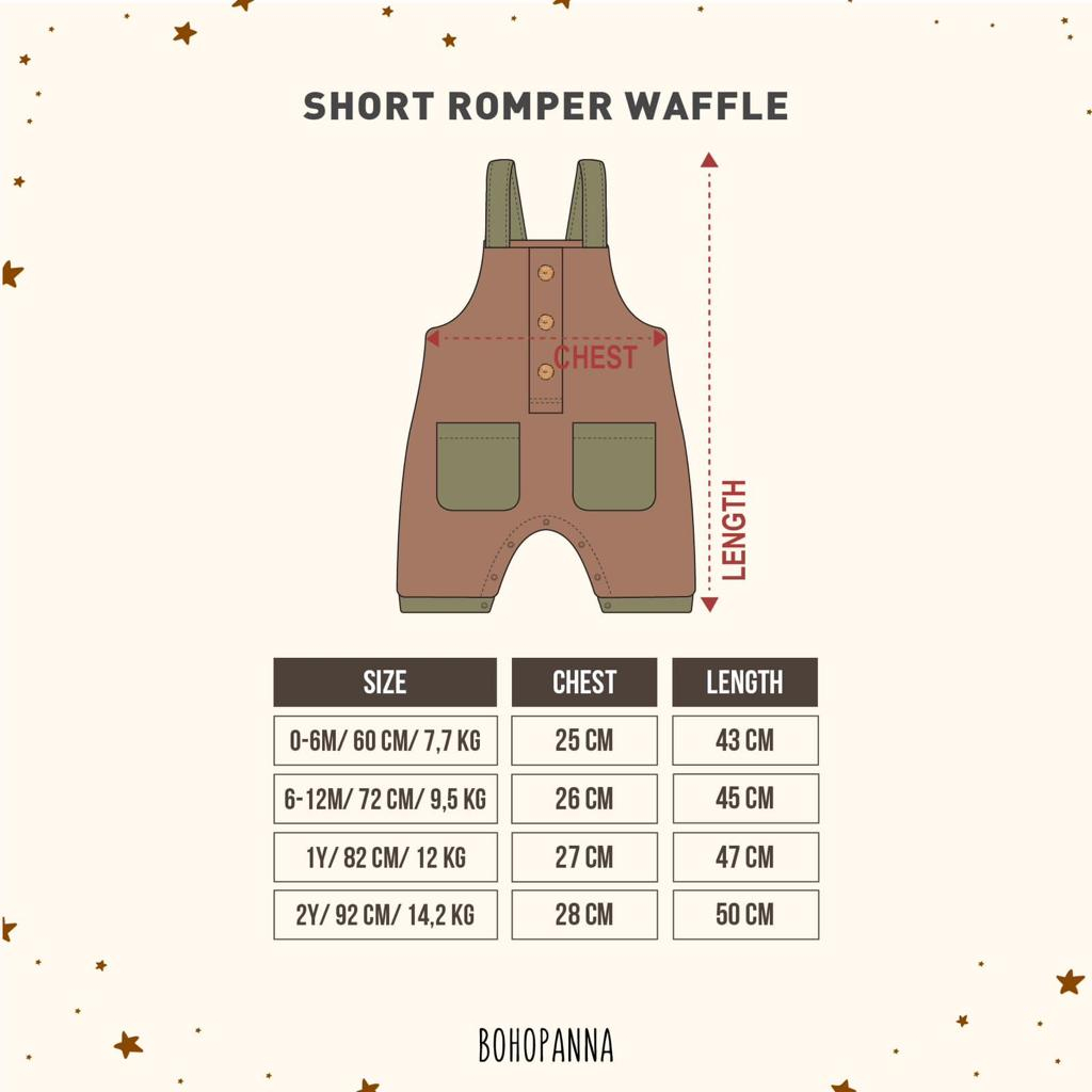 Bohopanna Short Romper Waffle 0-2 Tahun Romper Kutung Anak Tricolor Unisex CBKS