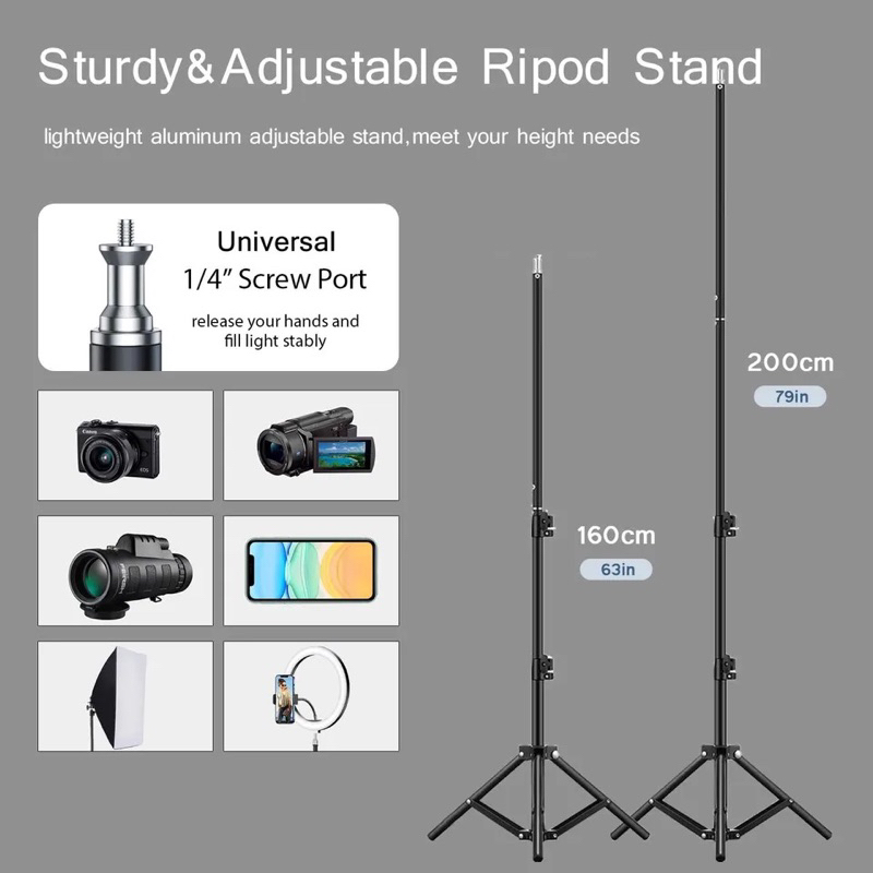 Portable Light Stand Softbox 200cm Tripod 3 Section for Studio Lightning