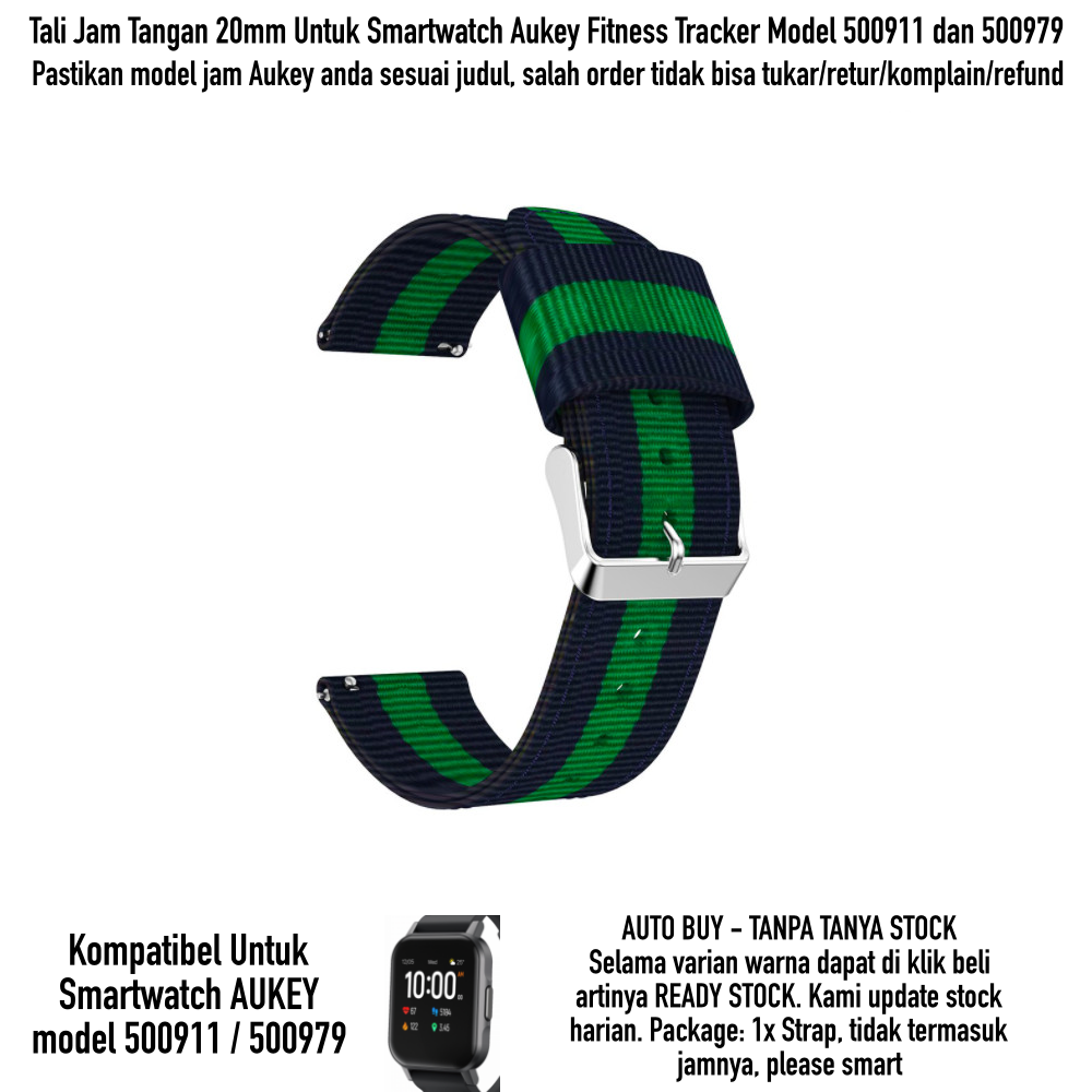 Tali Jam 20mm Strap Aukey Model 500911 / 500979 - Nylon 3 Baris Warna