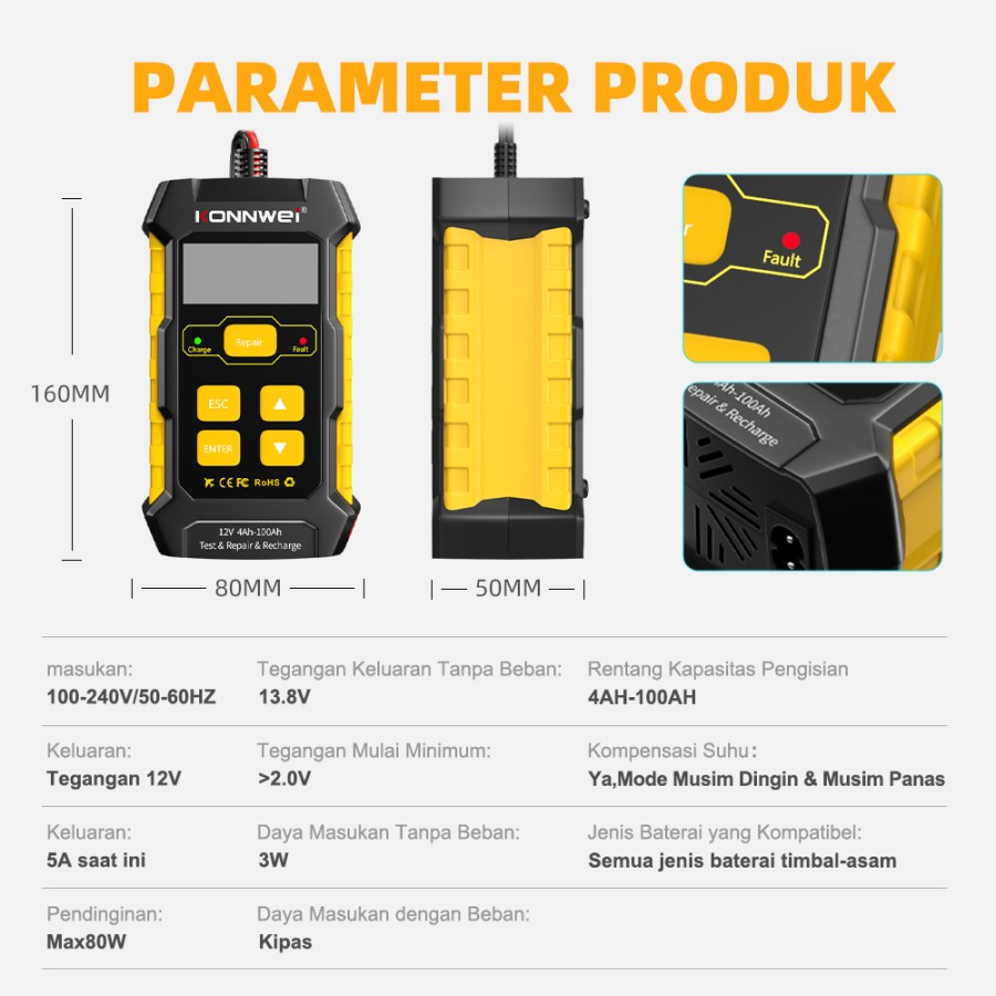 CAS Battery Tester Aki Mobil Motor Battery Charger