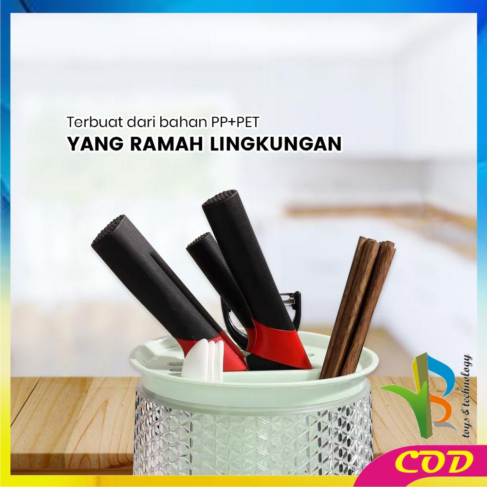 RB-C854 Tempat Sendok Garpu Sumpit Pisau Cutlery Holder Dengan Tirisan / Wadah Penyimpanan Rak Putar 360° Estetik Peralatan Dapur