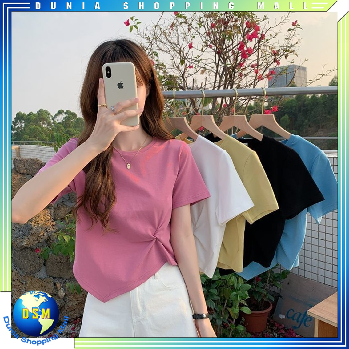 DSM Kaos Polos Wanita Lengan Pendek 6782 T-Shirt Women Short Sleeve Twisted Atasan Crop Top Wanita Serut Samping Ala Korea Murah