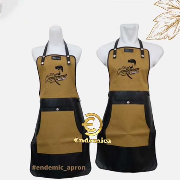 apron barista celemek barbershop celemek koki masak kombinasi kanvas tebal dan premium syntethic leather