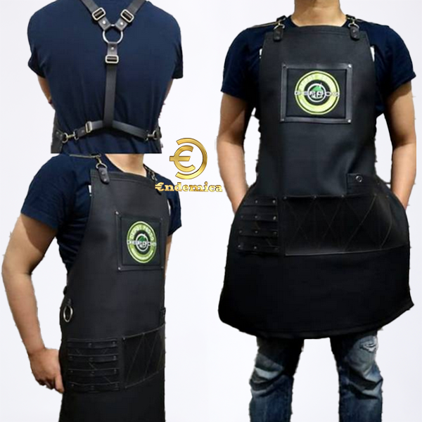 apron fullblack premium synthetic leather for barberman barista etc