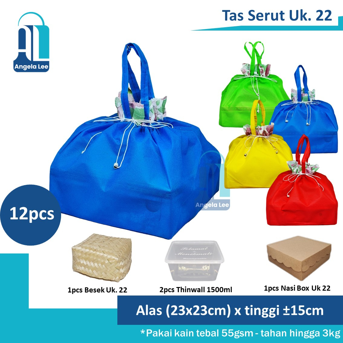 12bh Tas Kain / Serut parcel untuk Dus / Box Makanan ukuran 22x22 cm