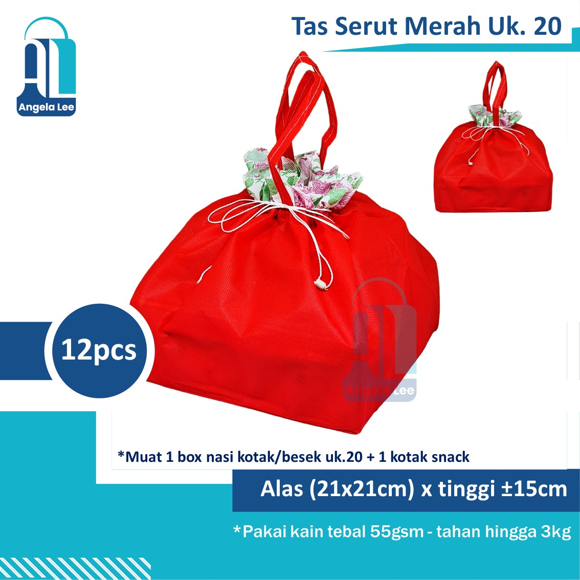 12bh Tas Kain / Serut parcel untuk Dus / Box Makanan ukuran 20x20 cm