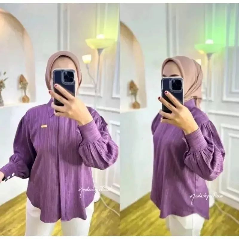 kemeja balon wanita baby crush//blouse wanita//atasan baby crush polos