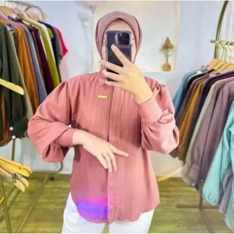 kemeja balon wanita baby crush//blouse wanita//atasan baby crush polos