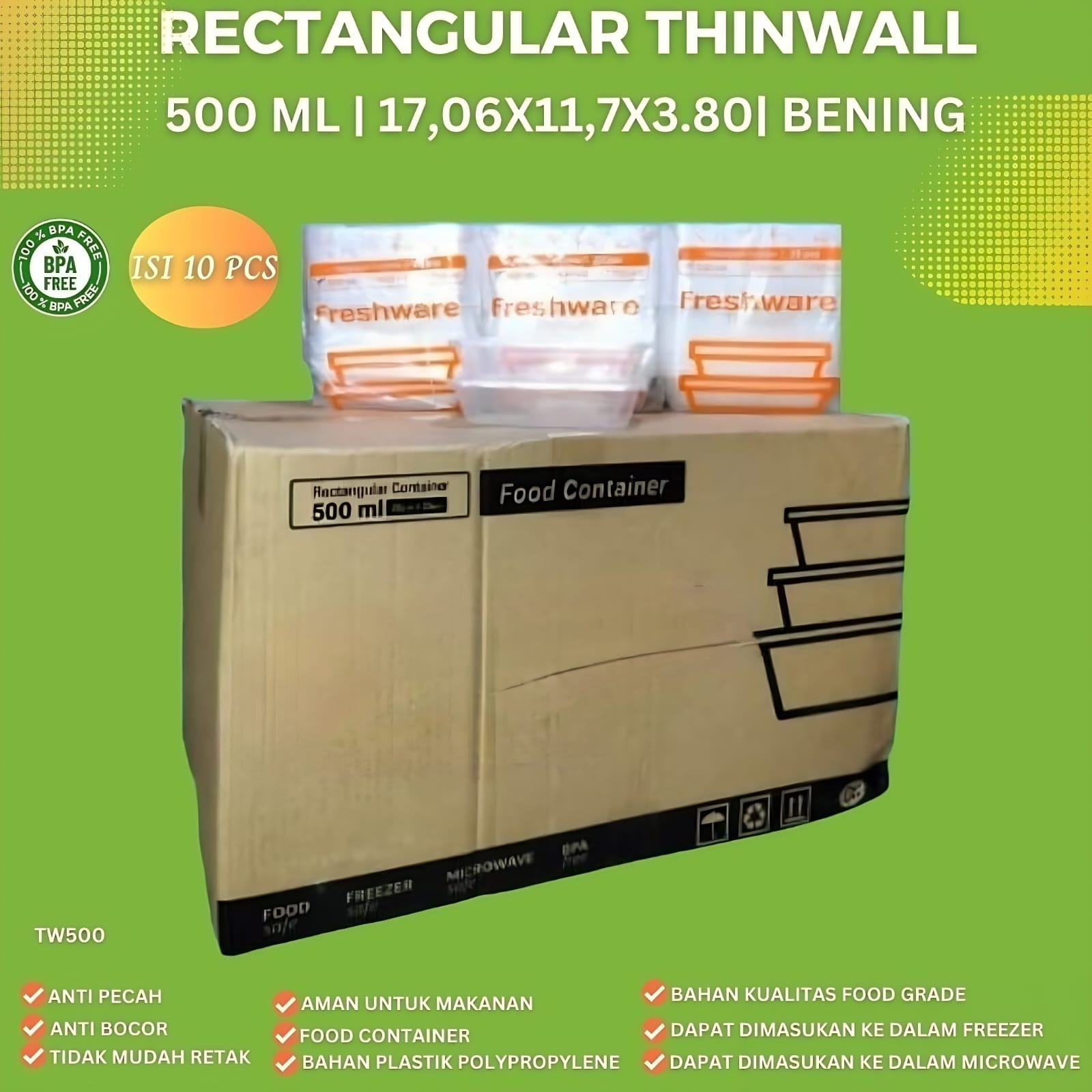 Thinwall 500 Ml Food Container (Isi 10 Pcs-TW500)