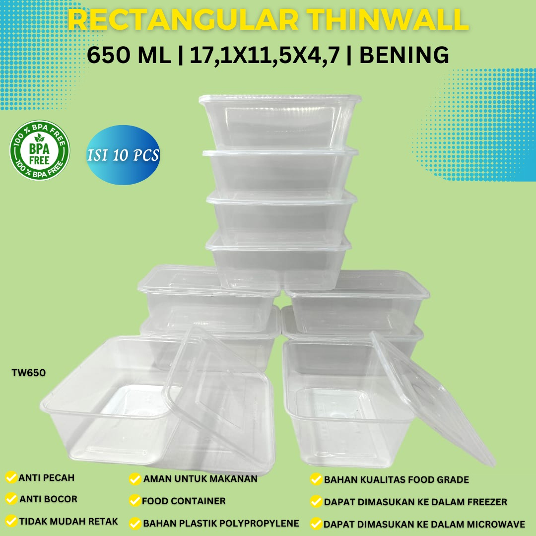 Thinwall 650 Ml Food Container Freshware (Isi 10 Pcs-TW650)