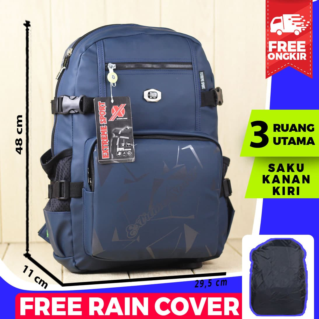 Tas Punggung Outdoor Extreme Waterproof Navy Tebal Murah Ransel Kerja Pria Sekolah Anak SMP SMA Tas Kerja Dinas Bisa Cod Pesan Banyak Nyaman Di punggung Muat Laptop Free Raincover